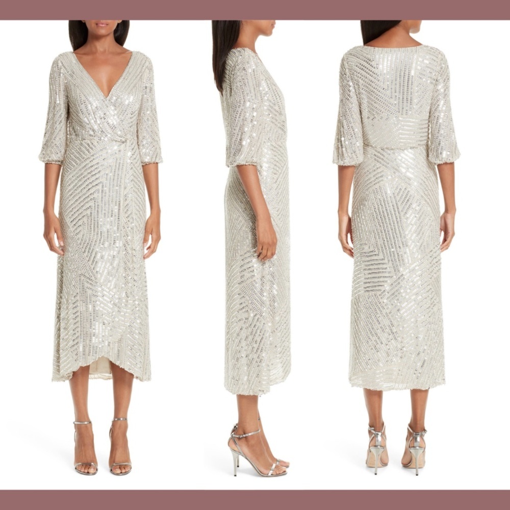 NWT Rachel Gilbert [SZ 10 US ] Lovelle Embellished Midi Wrap Dress‎